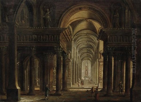 Weitlaufiges Kircheninterieur Mit Staffagefiguren - view 1