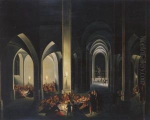 (tempelinterieur?) Mit Zahlreichen Personen (tempelinterieur?) Mit Zahlreichen Personen
