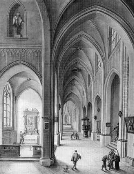 Figures In A Gothic Dutch Church - view 1