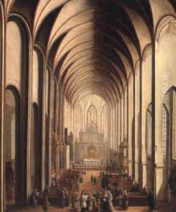 The Interior Of A Gothic Church With A Baptism by Johann Ludwig Ernst Morgenstern