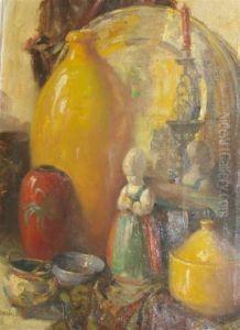 Still Life With Acandle, Figurine, And Glassware