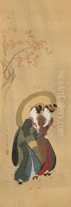 Two Beauties In An Autumn Rainshower by Koga Mori