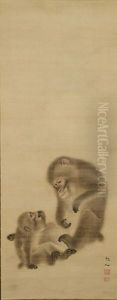 A Seated Female Monkey With Young One by Sosen Mori