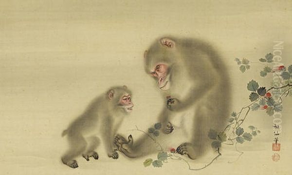 Untitled (two Monkeys Beside A Trailing Fruiting Vine Of Kiichigo (japanese Raspberry)) - view 1