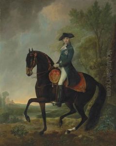 Equestrian Portrait Of An Officer, Small Full-length, In A Tricorn And Blue Frock Coat With The Star Of The Order Of The Garter, In A River Landscape