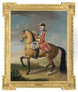 Equestrian Portrait Of King George Ii In A Landscape With A Military Camp And Infantry Beyond