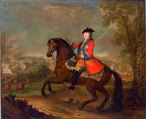 H.r.h. William Augustus, Duke Of Cumberland, On Horseback, Wearing Frock Uniform Of The First Guards With The Ribbon And Star Of The Garter, Holding A Baton, A View To The Battle Of Culloden Beyond