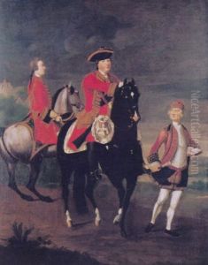 Equestrain Portrait Of Augustus, Duke Of Cumberland, With An Aide De Camp, And A Highland Servant by David Morier