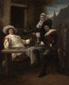 Hombres Jugando A Naipes Y Bebiendo by Jose Morillo Ferradas