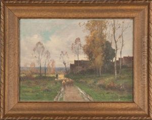Landscape, Path With Sheep by Adolphe Morin