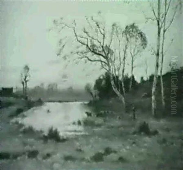 Peasant With Watering Cows At Dusk - view 1
