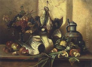 Stillleben Mit Fruchten, Pilzen Und Schnepfe by Edmond Morin