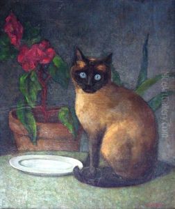 Stillleben Mit Katze by Georges Morin