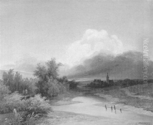 Fluschen In Der Nahe Einer Stadt, Im Abendrot - view 1