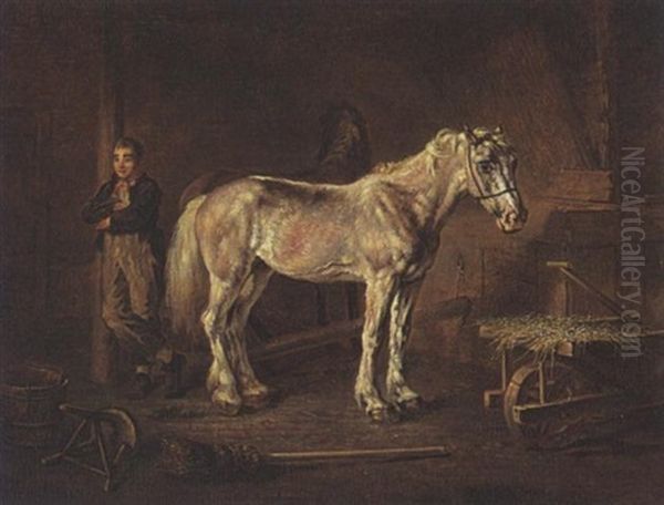 Two Horses And A Groom In A Stable - view 1