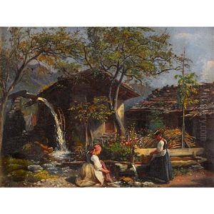 Zwei Wascherinnen Am Brunnen by William Moritz