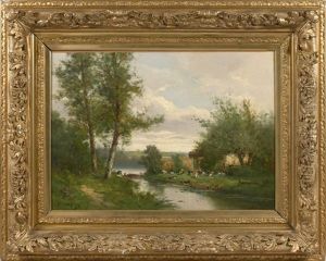 Lavandiere Et Basse-cour Pres Du Ruisseau
