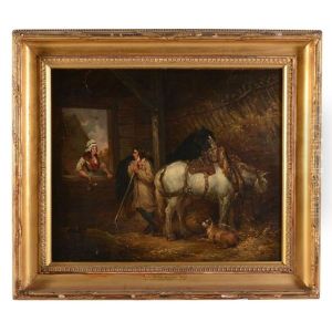 Stable Scene With Horse And Two Figures Conversing by George Morland