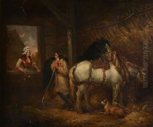 Stable Scene With Horse And Two Figures Conversing by George Morland