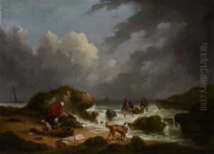 Fishermen - A Beach Scene Under A Stormy Sky