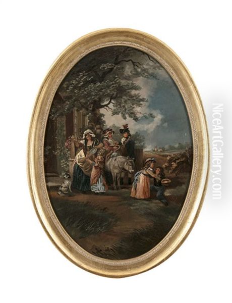 A Set Of Four Oval Panels Depicting Rural Life - view 1