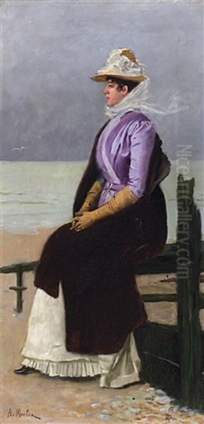 Elegante Dame, Am Strand Sitzend - view 1