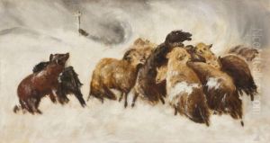 Sheep In The Snow by Albert Bierstadt