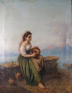 Young Woman In Landscape by Gaetano Mormile