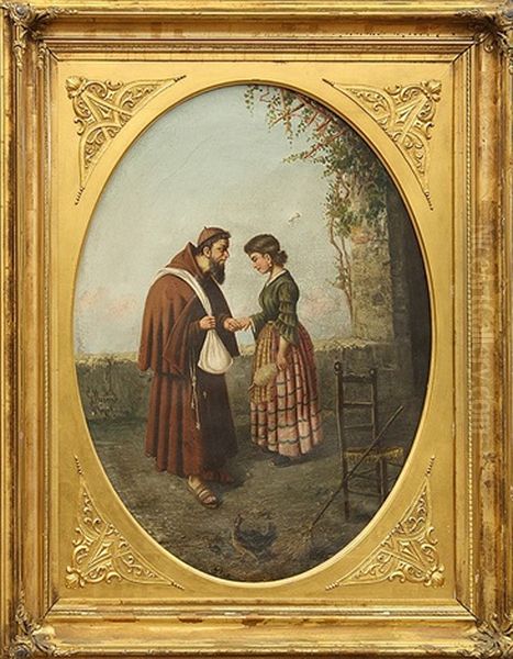 Monk With Woman In Courtyard - view 1
