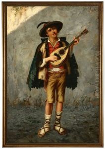 Young Musician Playing A Mandolin by Gaetano Mormile