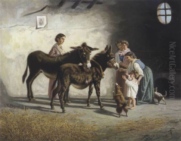 Neapolitanische Bauernfamilie Mit Zwei Esel - view 1