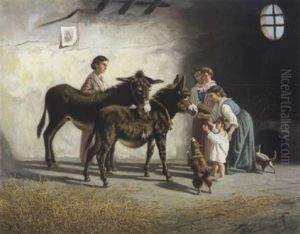 Neapolitanische Bauernfamilie Mit Zwei Esel by Gaetano Mormile