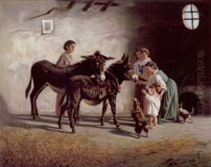 Neopolitanische Bauernfamilie Mit Zwei Esel by Gaetano Mormile