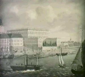 Stockholmsmotiv Med Slottet - I Forgrunden Ang- Och Segelbatar by Axel Otto Morner