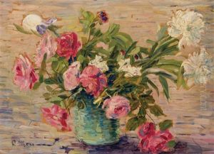 Still Life With Irises, Roses And Peonies by Paul Moro