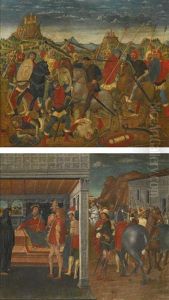The Death Of Uriah The Hittite; The Announcement Of The Death Of Uriah To King David And Bathsheba by Domenico Morone