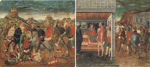 The Death Of Uriah The Hittite (+ The Announcement Of The Death Of Uriah To King David And Bathseba: Presumably The End Panels From A Cassone; Pair) by Domenico Morone