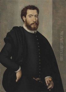 Portrait Of A Man, Three-quarter Length, Holding The Hilt Of A Sword by Giovanni Battista Moroni