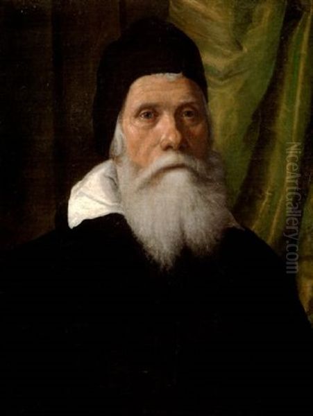 Portrait D'homme Devant Une Draperie Verte - view 1