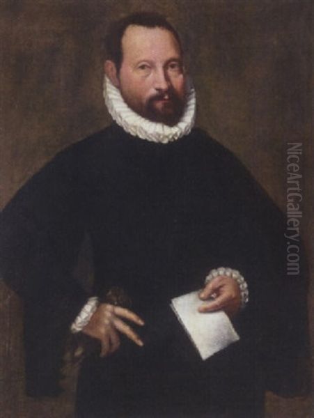 Portrait Of A Gentleman Wearing Black, Holding A Letter And A Pair Of Gloves - view 1