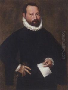 Portrait Of A Gentleman Wearing Black, Holding A Letter And A Pair Of Gloves by Giovanni Battista Moroni