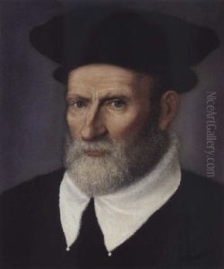 Portrait Of A Scholar In A Black Hat And Gown And White Collar by Giovanni Battista Moroni