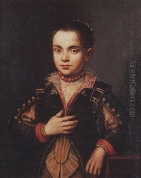 Portrait Of A Young Girl Wearing A Green Coat And A Beaded Necklace - view 1