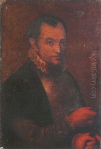 Portrait Of An Architect Wearing A White Silk Tunic, A Black Robe And White Ruff, Holding A Pair Of Dividers by Giovanni Battista Moroni