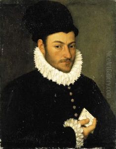 Portrait Of A Gentleman In A Black Hat And A Black Jacket With A White Lace Collar And Cuffs, Holding A Letter by Giovanni Battista Moroni