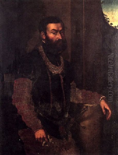 Portrait Of A Gentleman With A Sword Wearing A Red-sleeved Tunic And Holding A Pair Of Gloves - view 1