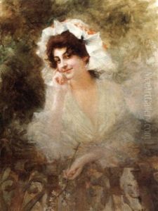 Jeune Femme Tenant Une Branche Fleurie Jeune Femme Tenant Une Branche Fleurie