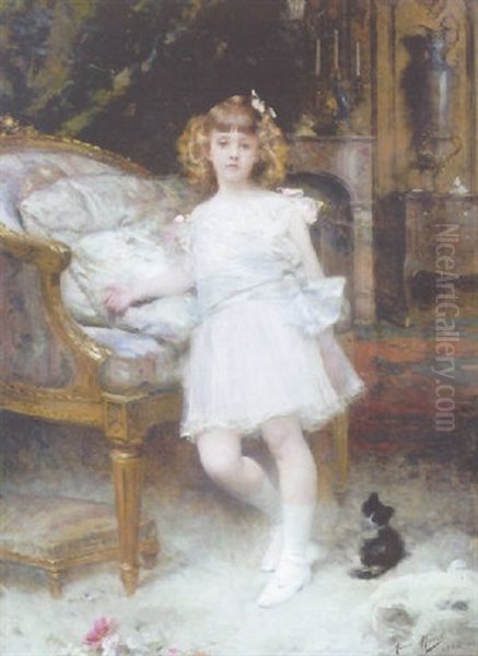 Portrait Of Janine Potin With A Kitten - view 1