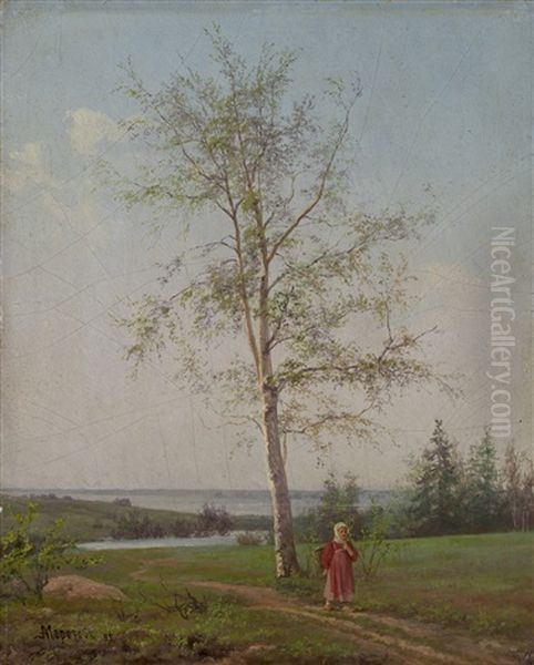 Girl By A Birch Tree - view 1