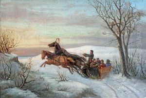 Personnages Dans Un Traineau Attele A Des Chevaux Au Galop Personnages Dans Un Traineau Attele A Des Chevaux Au Galop